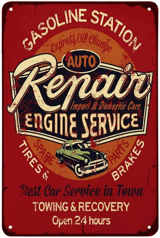 Auto Repair Shop Open - Panneau en métal vintage pour réparation